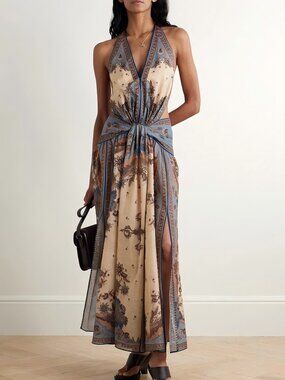 ZIMMERMANN The Ascension Plunge Halter Cotton Long Dress